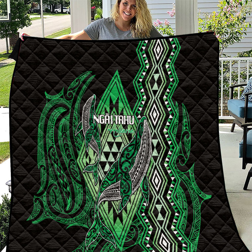 Aotearoa Iwi Ngai Tahu Quilt NZ Maori Humpback Whale Taniko Motifs LT14 Green - Polynesian Pride
