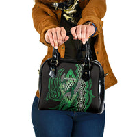 Aotearoa Iwi Ngai Tahu Shoulder Handbag NZ Maori Humpback Whale Taniko Motifs LT14 One Size Green - Polynesian Pride