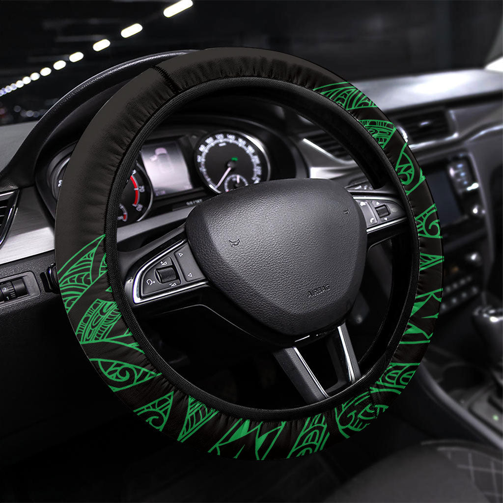Aotearoa Iwi Ngai Tahu Steering Wheel Cover NZ Maori Humpback Whale Taniko Motifs LT14 Universal Fit Green - Polynesian Pride