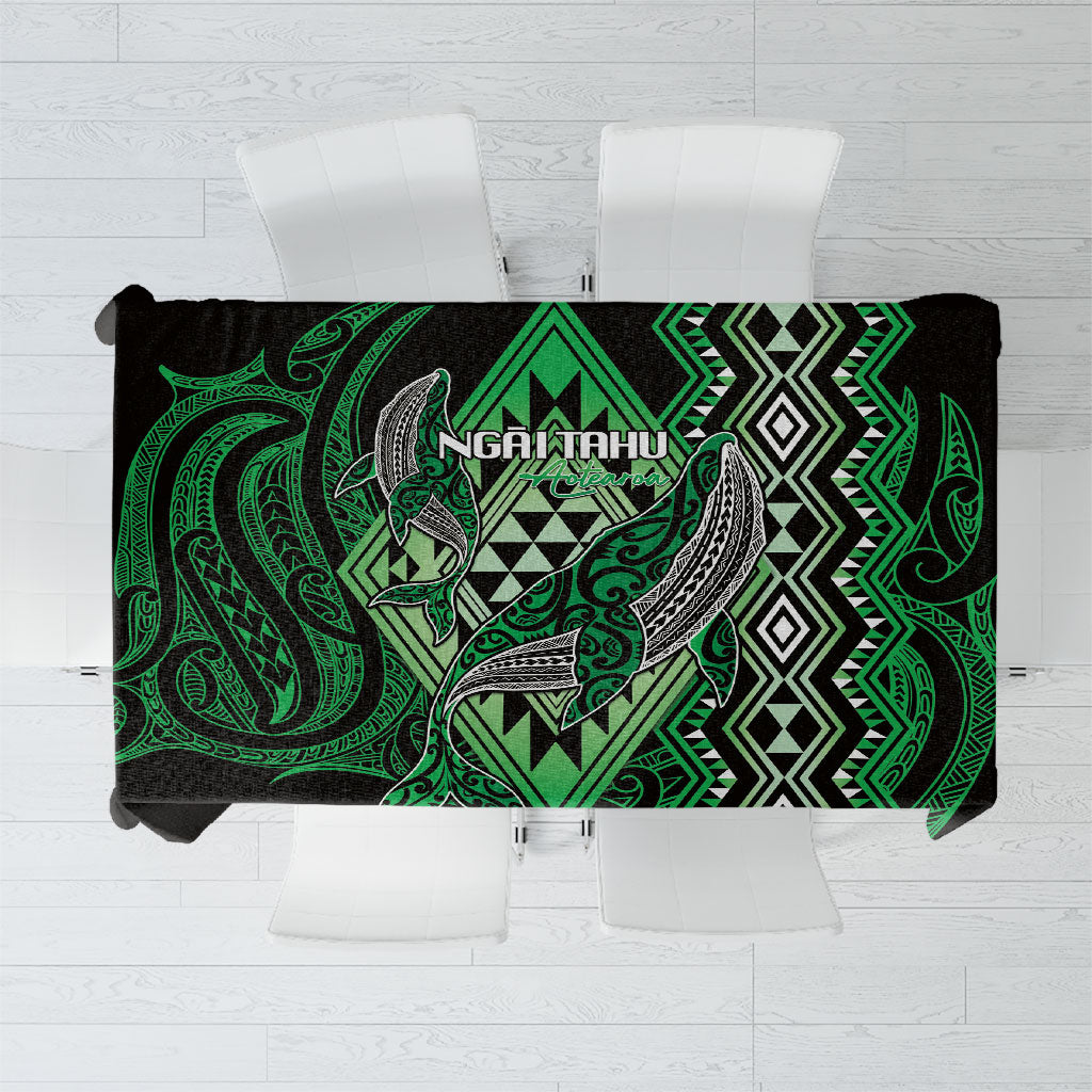 Aotearoa Iwi Ngai Tahu Tablecloth NZ Maori Humpback Whale Taniko Motifs LT14 Green - Polynesian Pride
