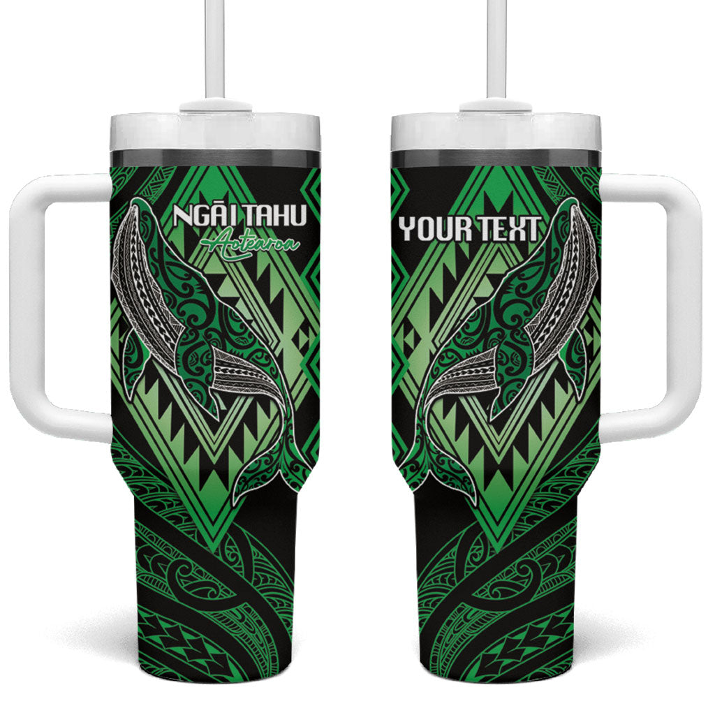 Aotearoa Iwi Ngai Tahu Personalised Tumbler With Handle NZ Maori Humpback Whale Taniko Motifs LT14 One Size: 40 oz Green - Polynesian Pride