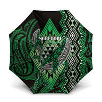 Aotearoa Iwi Ngai Tahu Umbrella NZ Maori Humpback Whale Taniko Motifs LT14 One Size Folded 11.42 inch Opened Diameter 37.4 inch Green - Polynesian Pride
