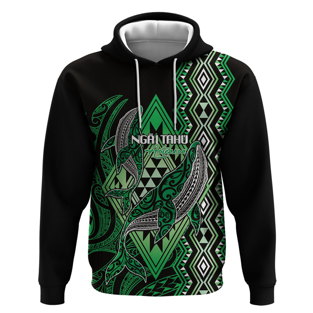 Aotearoa Iwi Ngai Tahu Personalised Zip Hoodie NZ Maori Humpback Whale Taniko Motifs LT14 Pullover Hoodie Green - Polynesian Pride