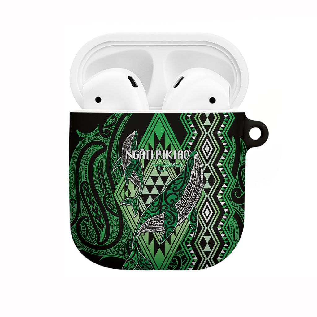 Aotearoa Iwi Ngati Pikiao AirPods Case NZ Maori Humpback Whale Taniko Motifs LT14 Green - Polynesian Pride