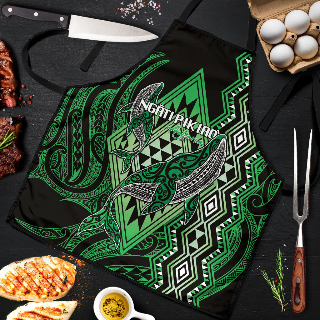 Aotearoa Iwi Ngati Pikiao Apron NZ Maori Humpback Whale Taniko Motifs LT14 Green - Polynesian Pride