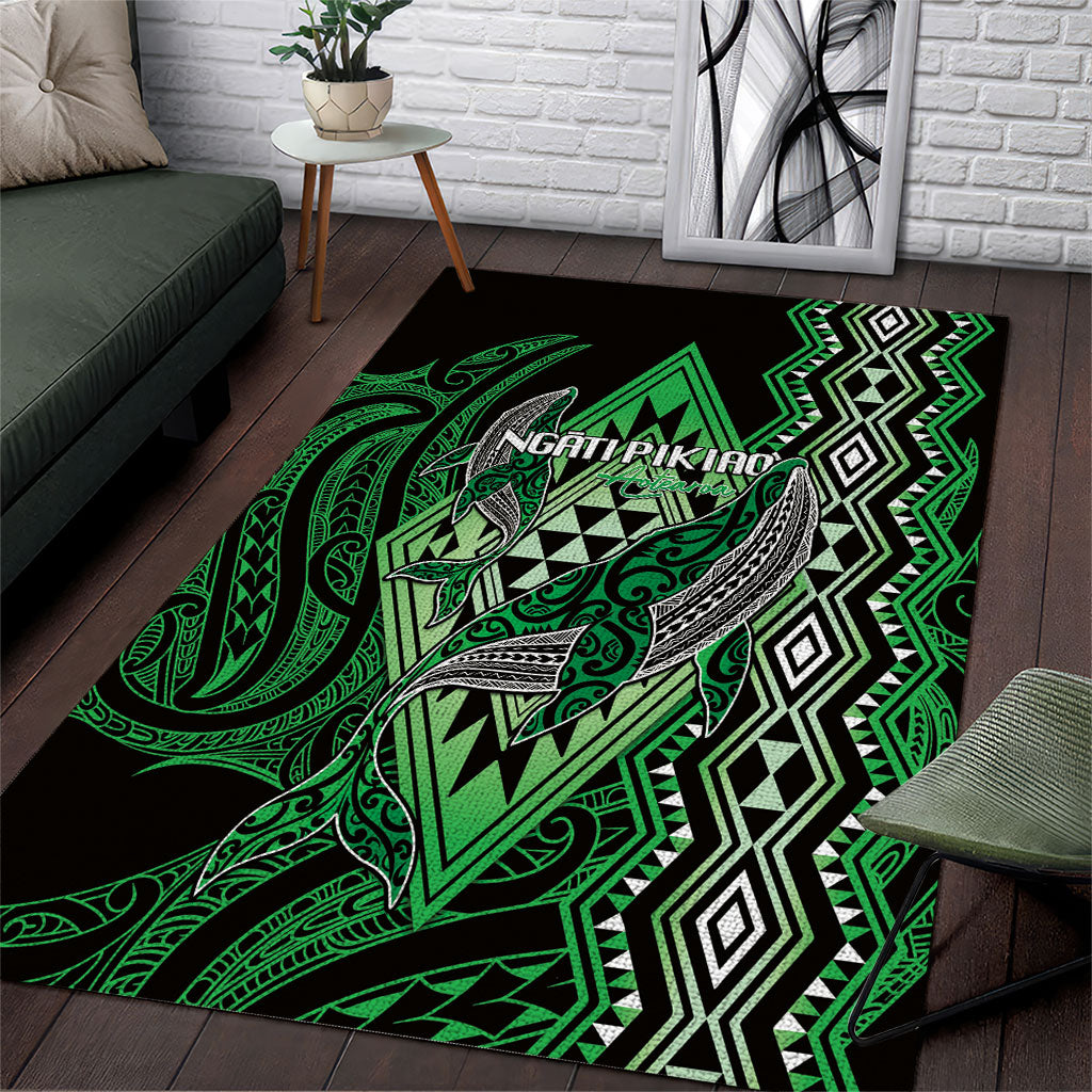 Aotearoa Iwi Ngati Pikiao Area Rug NZ Maori Humpback Whale Taniko Motifs LT14 Green - Polynesian Pride