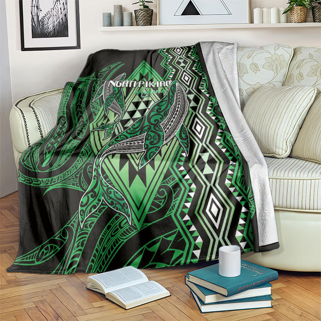 Aotearoa Iwi Ngati Pikiao Blanket NZ Maori Humpback Whale Taniko Motifs LT14 Green - Polynesian Pride