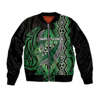 Aotearoa Iwi Ngati Pikiao Personalised Bomber Jacket NZ Maori Humpback Whale Taniko Motifs LT14 Unisex Green - Polynesian Pride