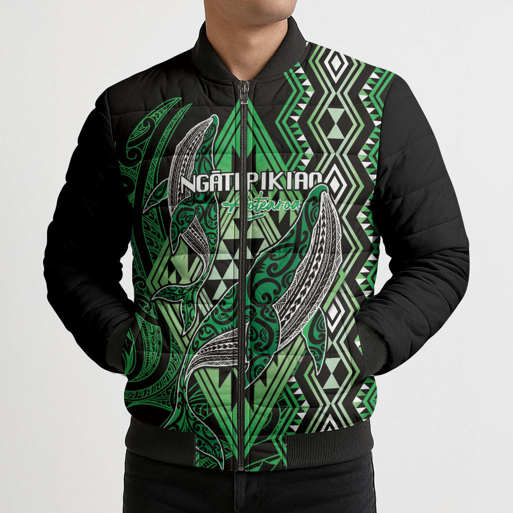 Aotearoa Iwi Ngati Pikiao Personalised Bomber Puffer Jacket NZ Maori Humpback Whale Taniko Motifs LT14 - Polynesian Pride