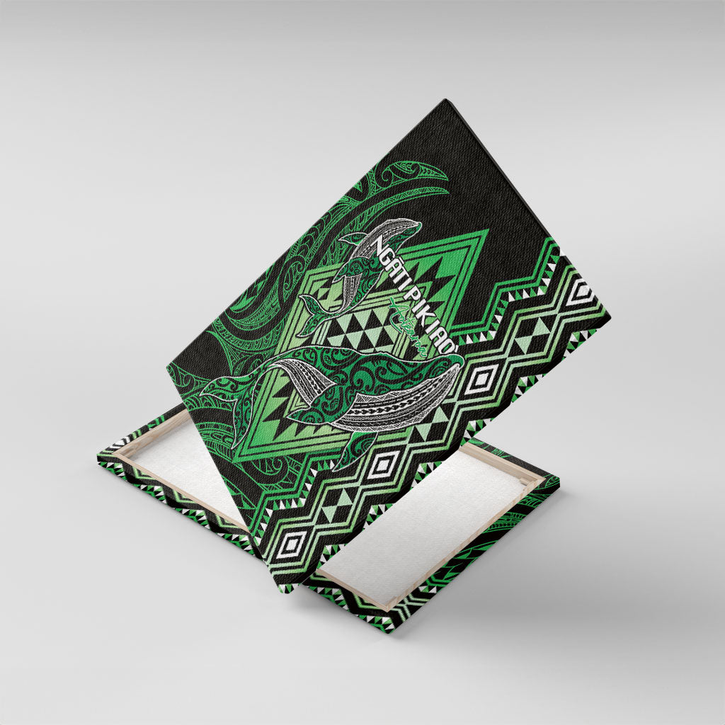 Aotearoa Iwi Ngati Pikiao Canvas Wall Art NZ Maori Humpback Whale Taniko Motifs LT14 With Frame Green - Polynesian Pride