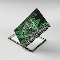 Aotearoa Iwi Ngati Pikiao Canvas Wall Art NZ Maori Humpback Whale Taniko Motifs LT14 With Frame Green - Polynesian Pride