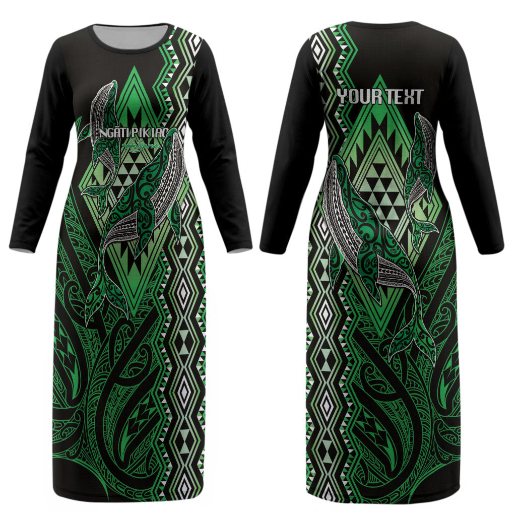Aotearoa Iwi Ngati Pikiao Personalised Couples Matching Long Sleeve Bodycon Dress and Long Sleeve Button Shirt NZ Maori Humpback Whale Taniko Motifs LT14 - Polynesian Pride