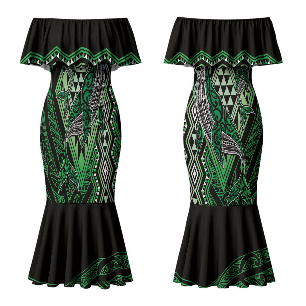 Aotearoa Iwi Ngati Pikiao Personalised Couples Matching Mermaid Dress and Long Sleeve Button Shirt NZ Maori Humpback Whale Taniko Motifs LT14 - Polynesian Pride