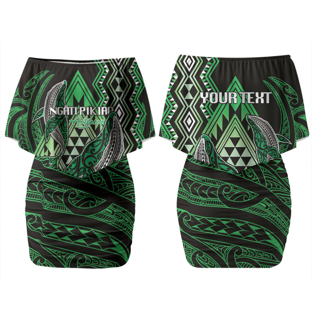 Aotearoa Iwi Ngati Pikiao Personalised Couples Matching Off Shoulder Short Dress and Long Sleeve Button Shirt NZ Maori Humpback Whale Taniko Motifs LT14 - Polynesian Pride