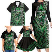 Aotearoa Iwi Ngati Pikiao Personalised Family Matching Long Sleeve Bodycon Dress and Hawaiian Shirt NZ Maori Humpback Whale Taniko Motifs LT14 - Polynesian Pride