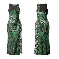Aotearoa Iwi Ngati Pikiao Personalised Family Matching Tank Maxi Dress and Hawaiian Shirt NZ Maori Humpback Whale Taniko Motifs LT14 Mom's Dress Green - Polynesian Pride