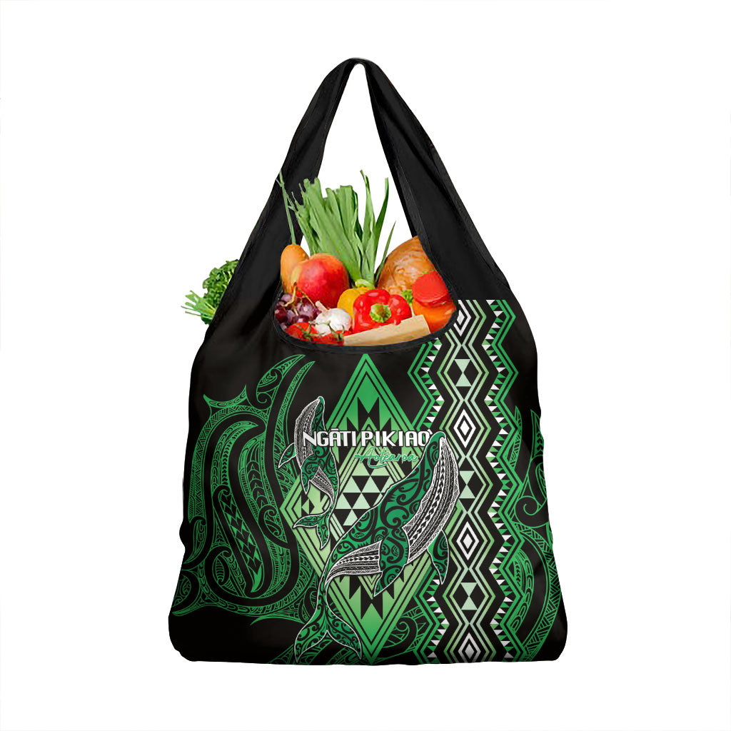 Aotearoa Iwi Ngati Pikiao Grocery Bag NZ Maori Humpback Whale Taniko Motifs LT14 1-pack One Size Green - Polynesian Pride