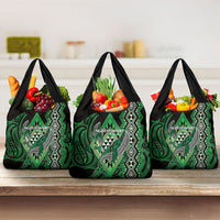 Aotearoa Iwi Ngati Pikiao Grocery Bag NZ Maori Humpback Whale Taniko Motifs LT14 3-pack One Size Green - Polynesian Pride