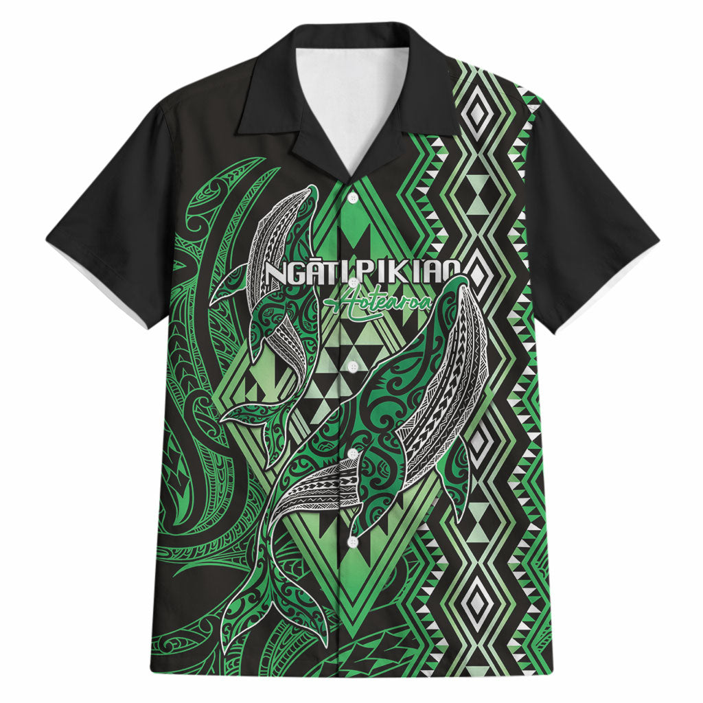 Aotearoa Iwi Ngati Pikiao Personalised Hawaiian Shirt NZ Maori Humpback Whale Taniko Motifs LT14 Green - Polynesian Pride