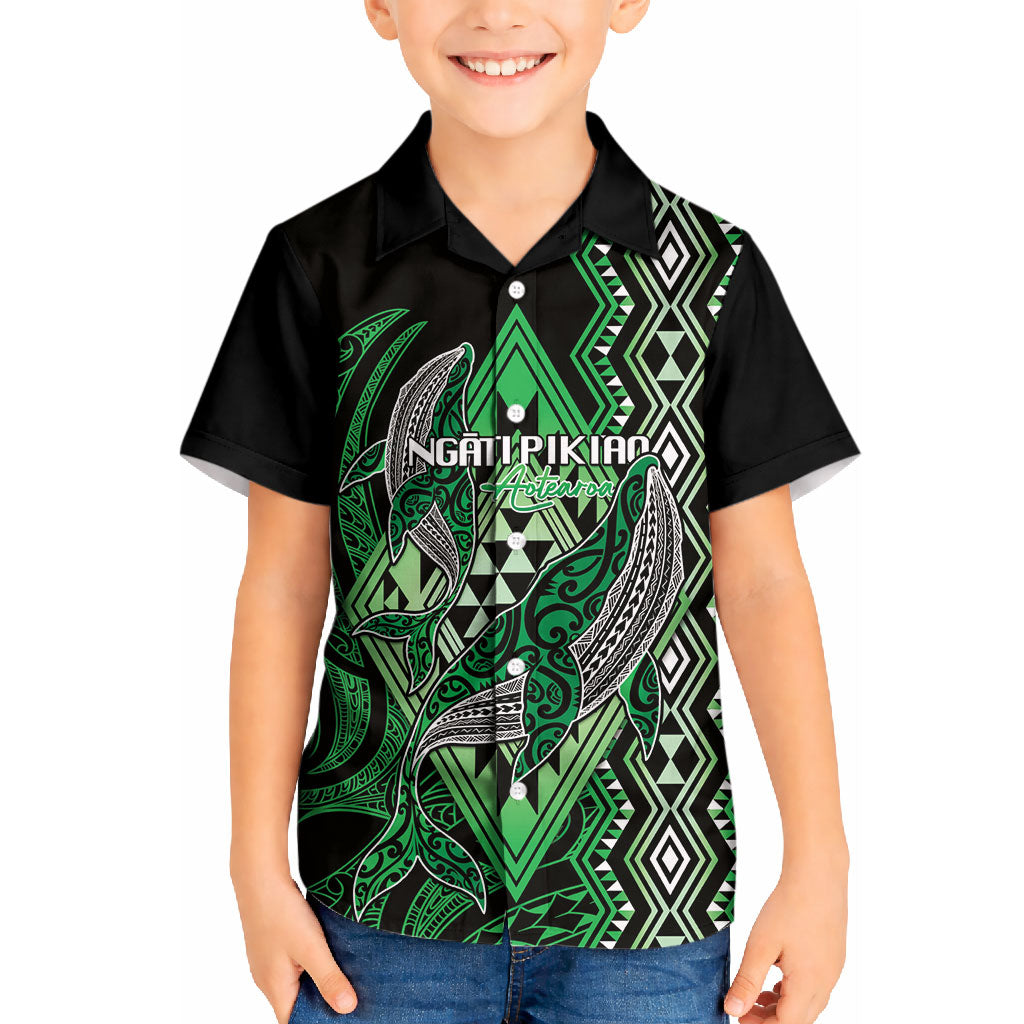 Aotearoa Iwi Ngati Pikiao Personalised Kid Hawaiian Shirt NZ Maori Humpback Whale Taniko Motifs LT14 Kid Green - Polynesian Pride