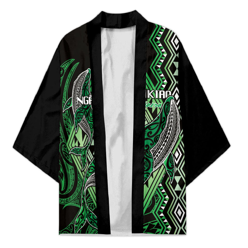 Aotearoa Iwi Ngati Pikiao Personalised Kimono NZ Maori Humpback Whale Taniko Motifs LT14 Unisex Green - Polynesian Pride