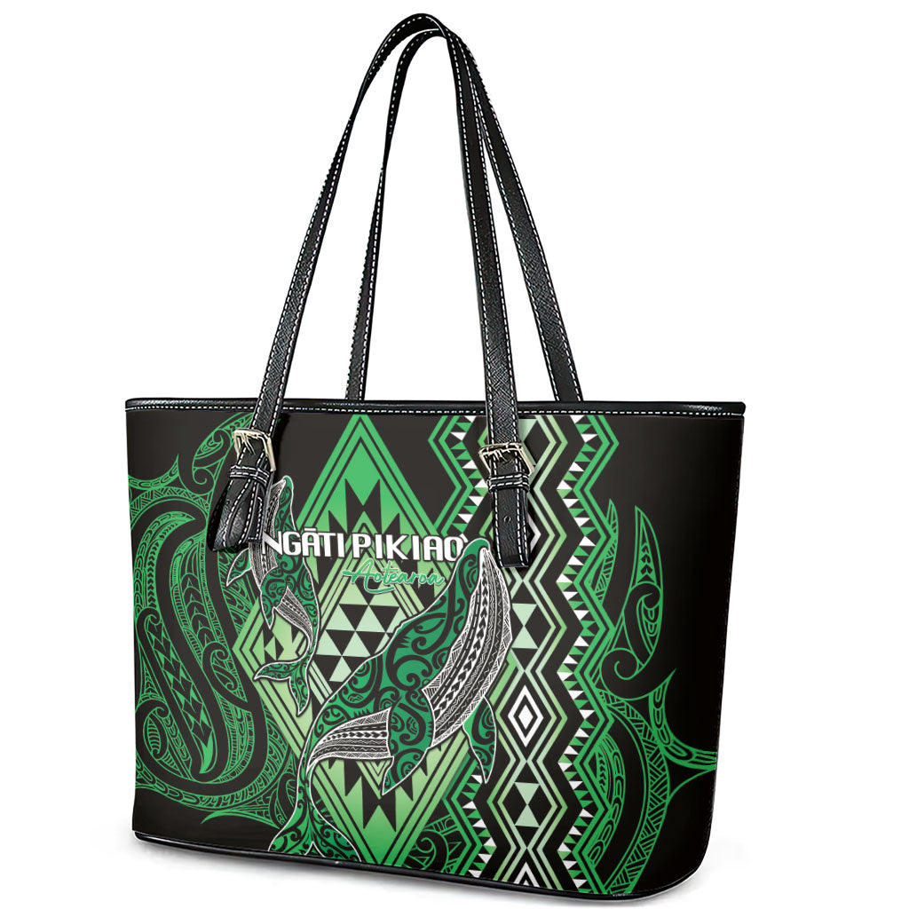 Aotearoa Iwi Ngati Pikiao Leather Tote Bag NZ Maori Humpback Whale Taniko Motifs LT14 - Polynesian Pride