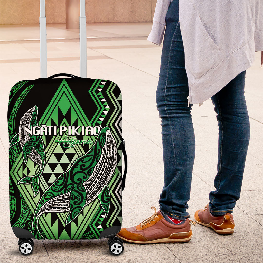 Aotearoa Iwi Ngati Pikiao Luggage Cover NZ Maori Humpback Whale Taniko Motifs LT14 Green - Polynesian Pride
