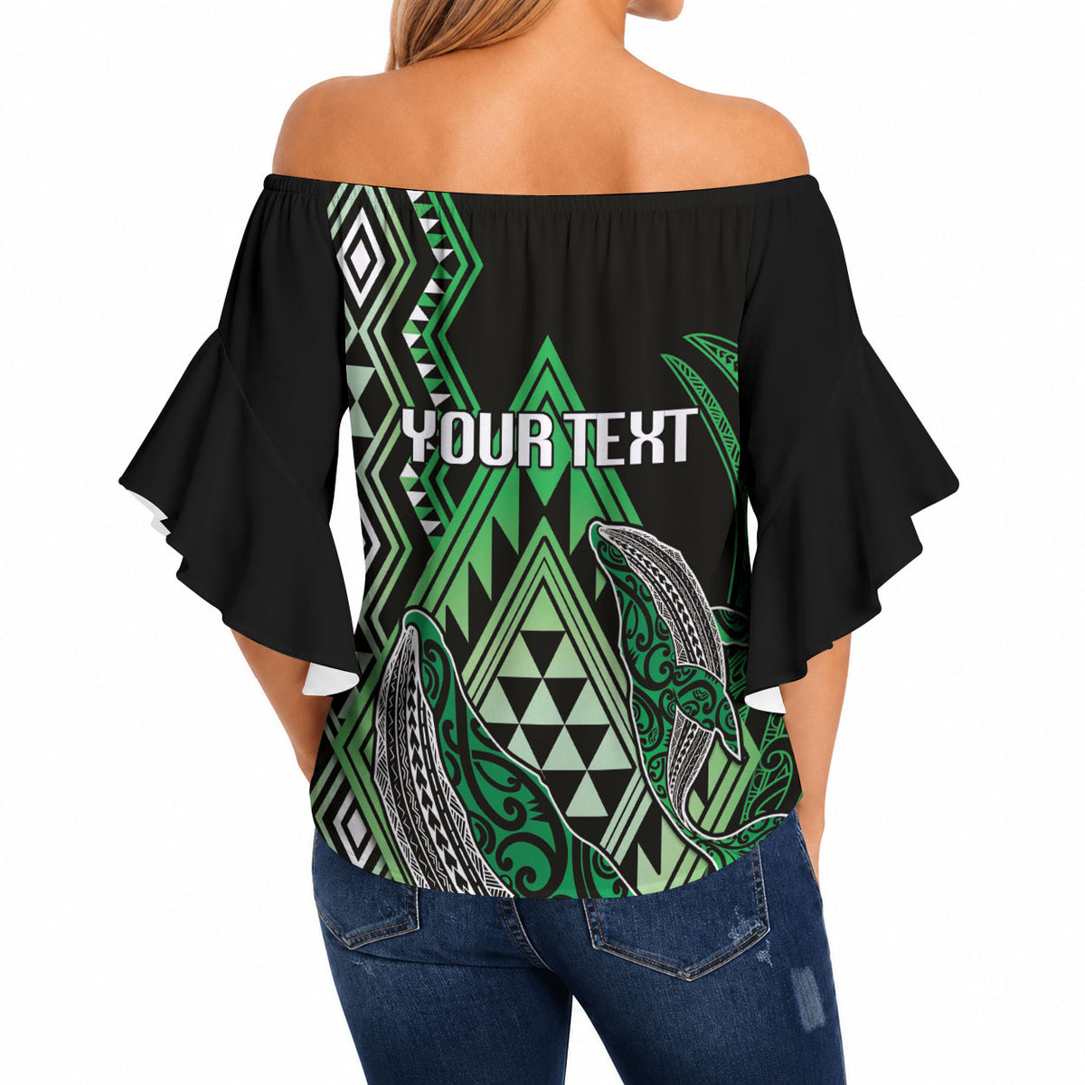 Aotearoa Iwi Ngati Pikiao Personalised Off Shoulder Wrap Waist Top NZ Maori Humpback Whale Taniko Motifs LT14 - Polynesian Pride