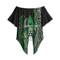 Aotearoa Iwi Ngati Pikiao Personalised Off Shoulder Wrap Waist Top NZ Maori Humpback Whale Taniko Motifs LT14 - Polynesian Pride