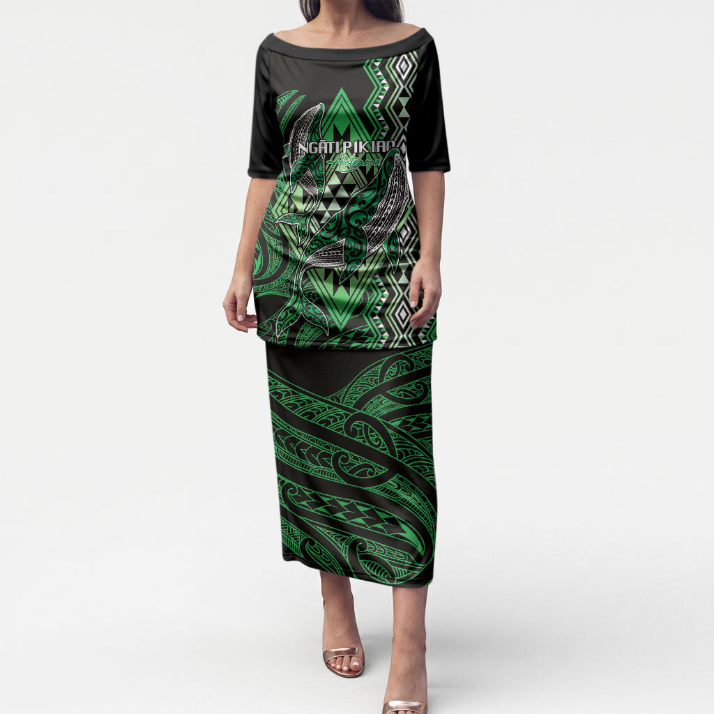 Aotearoa Iwi Ngati Pikiao Personalised Puletasi NZ Maori Humpback Whale Taniko Motifs LT14 Long Dress Green - Polynesian Pride