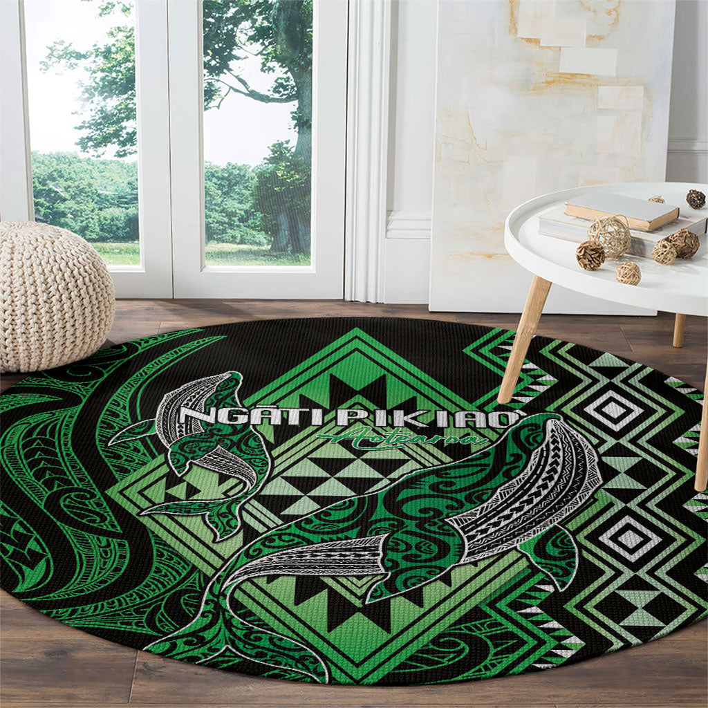 Aotearoa Iwi Ngati Pikiao Round Carpet NZ Maori Humpback Whale Taniko Motifs LT14 - Polynesian Pride