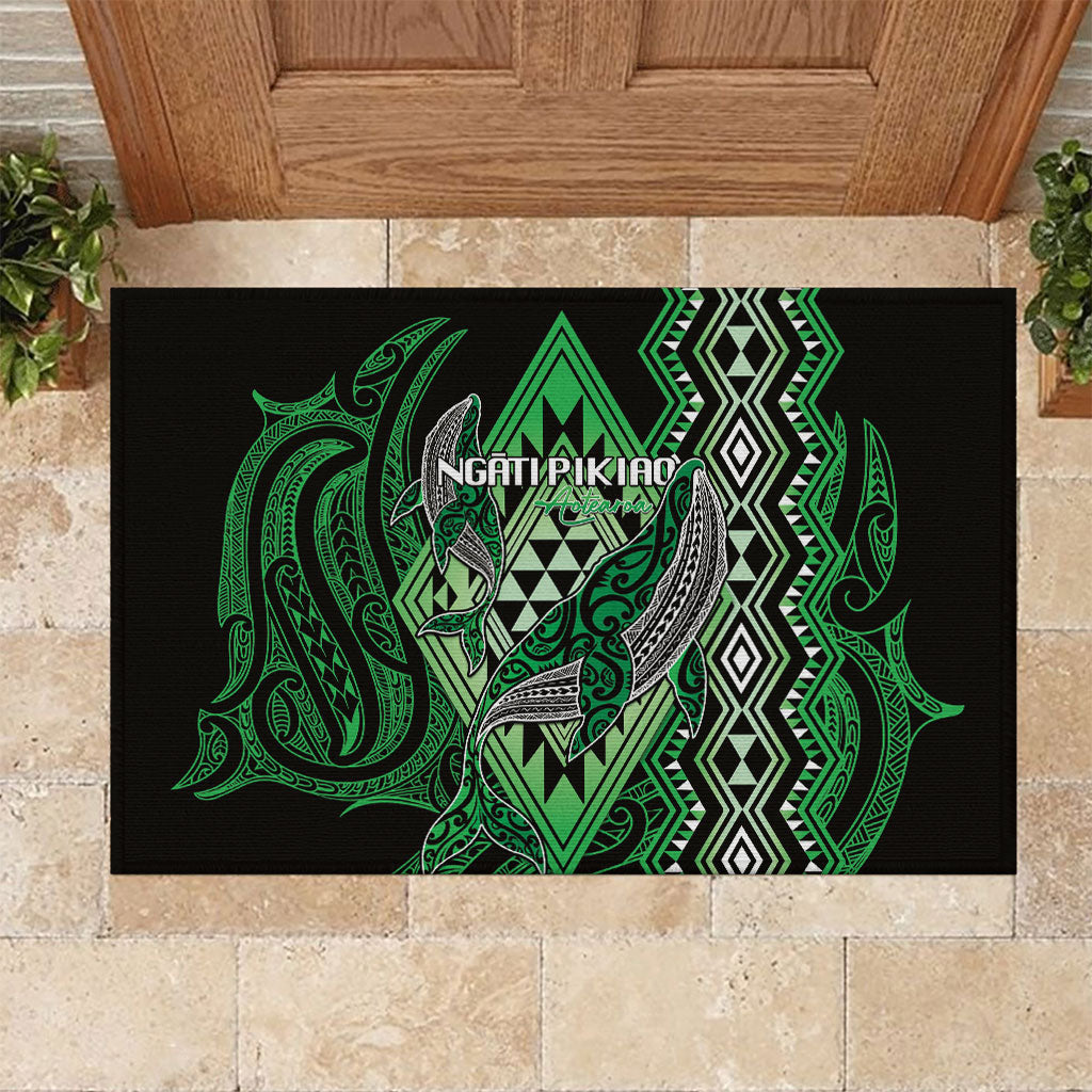 Aotearoa Iwi Ngati Pikiao Rubber Doormat NZ Maori Humpback Whale Taniko Motifs LT14 Green - Polynesian Pride