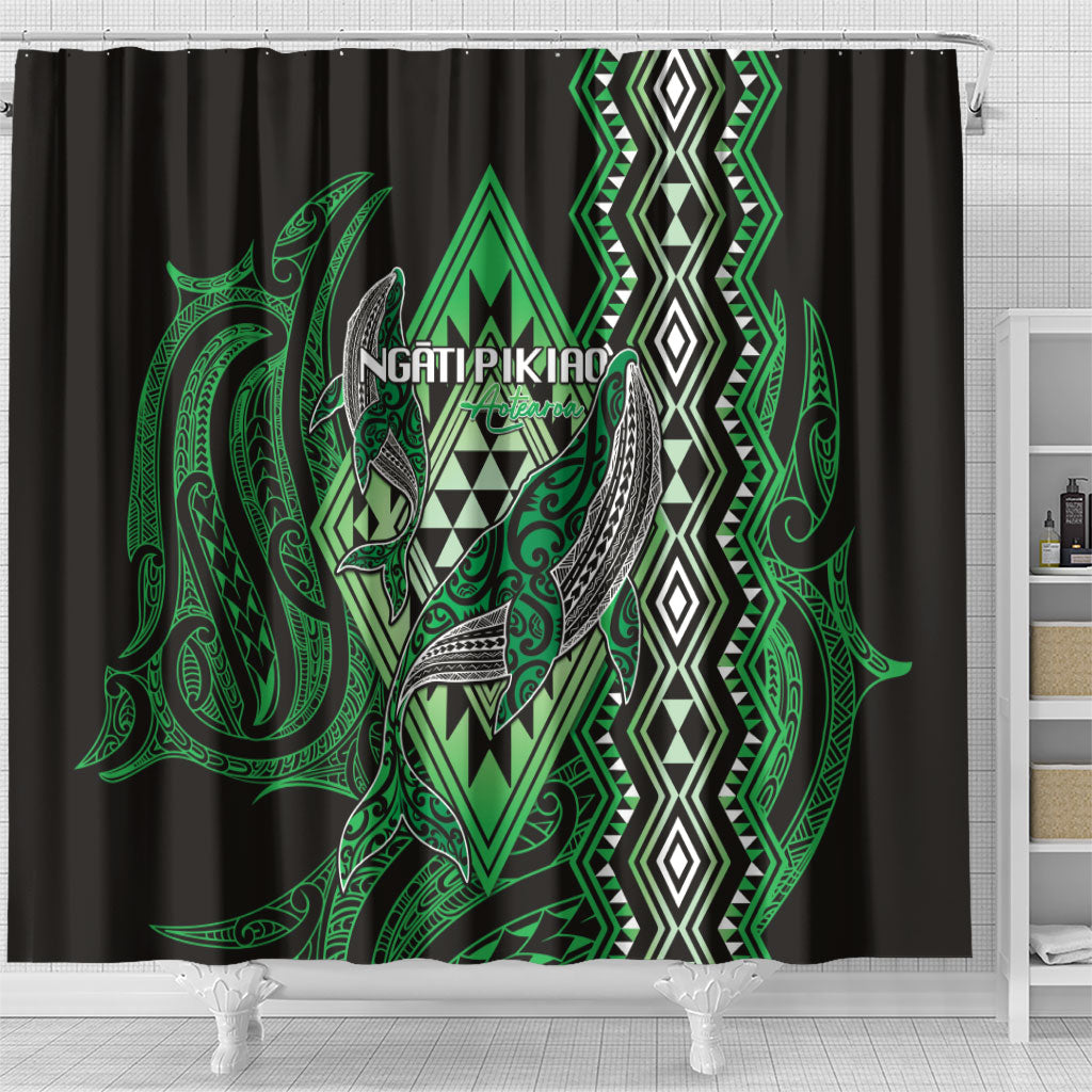 Aotearoa Iwi Ngati Pikiao Shower Curtain NZ Maori Humpback Whale Taniko Motifs LT14 - Polynesian Pride