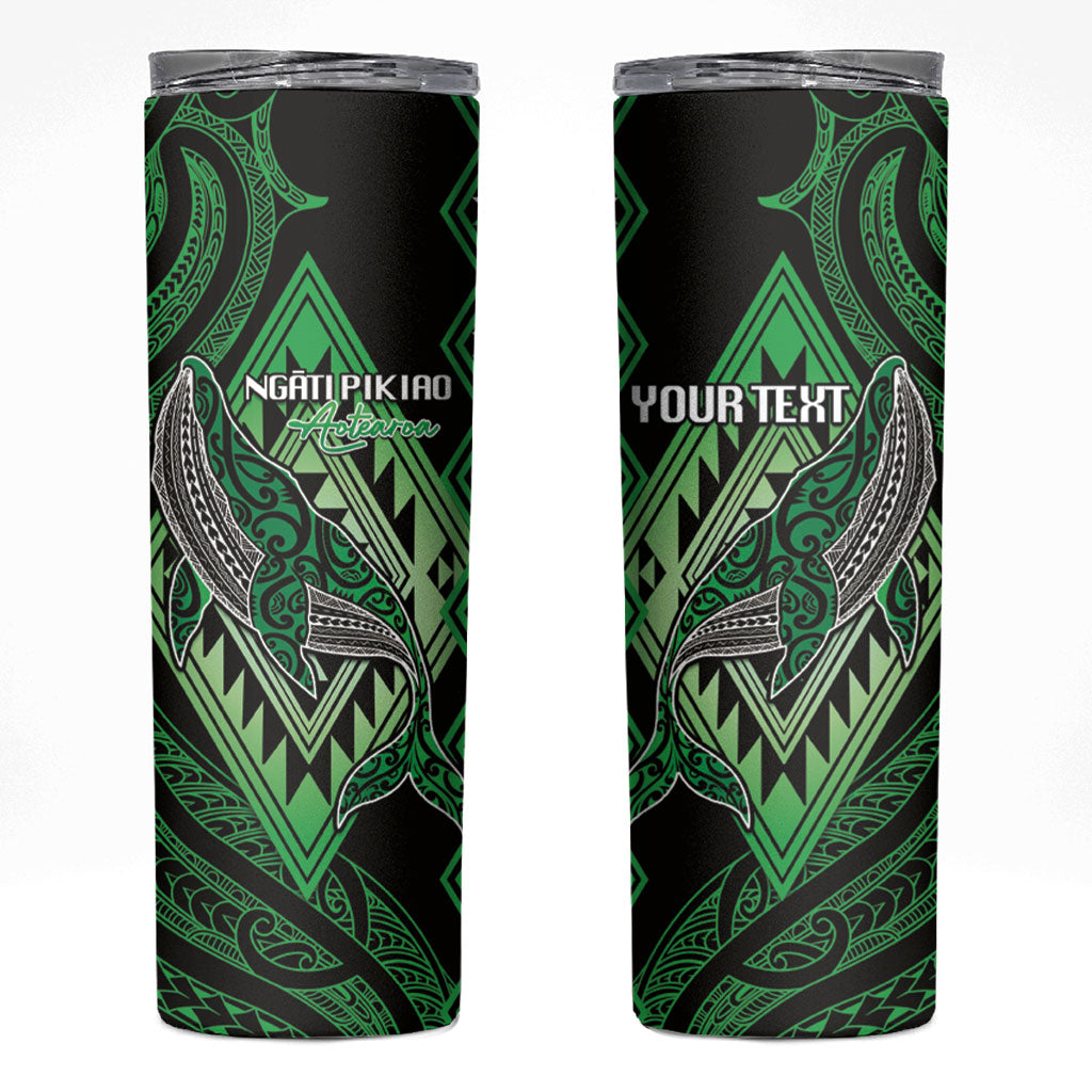 Aotearoa Iwi Ngati Pikiao Personalised Skinny Tumbler NZ Maori Humpback Whale Taniko Motifs LT14 Green - Polynesian Pride
