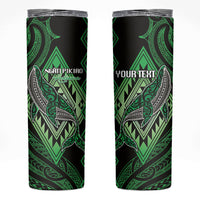 Aotearoa Iwi Ngati Pikiao Personalised Skinny Tumbler NZ Maori Humpback Whale Taniko Motifs LT14 Green - Polynesian Pride