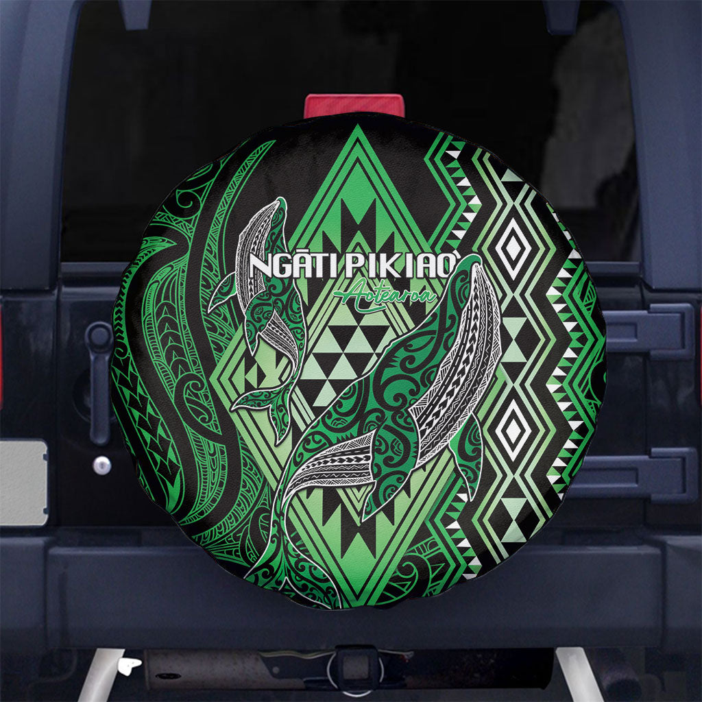 Aotearoa Iwi Ngati Pikiao Spare Tire Cover NZ Maori Humpback Whale Taniko Motifs LT14 No hole Green - Polynesian Pride