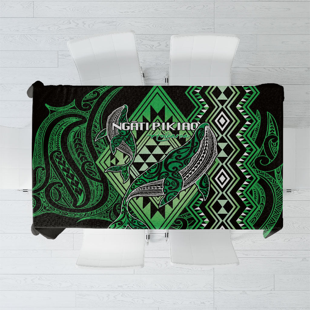 Aotearoa Iwi Ngati Pikiao Tablecloth NZ Maori Humpback Whale Taniko Motifs LT14 Green - Polynesian Pride