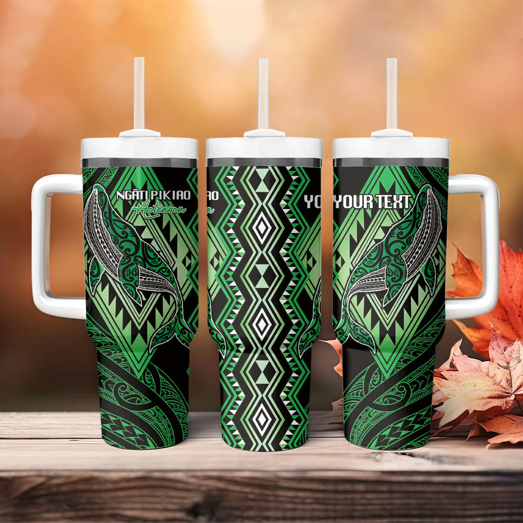 Aotearoa Iwi Ngati Pikiao Personalised Tumbler With Handle NZ Maori Humpback Whale Taniko Motifs LT14 - Polynesian Pride