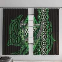 Aotearoa Iwi Ngati Pikiao Window Curtain NZ Maori Humpback Whale Taniko Motifs LT14 With Hooks Green - Polynesian Pride