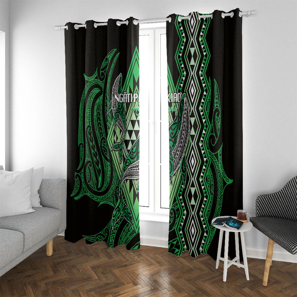 Aotearoa Iwi Ngati Pikiao Window Curtain NZ Maori Humpback Whale Taniko Motifs LT14 With Grommets Green - Polynesian Pride