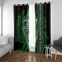 Aotearoa Iwi Ngati Pikiao Window Curtain NZ Maori Humpback Whale Taniko Motifs LT14 With Grommets Green - Polynesian Pride
