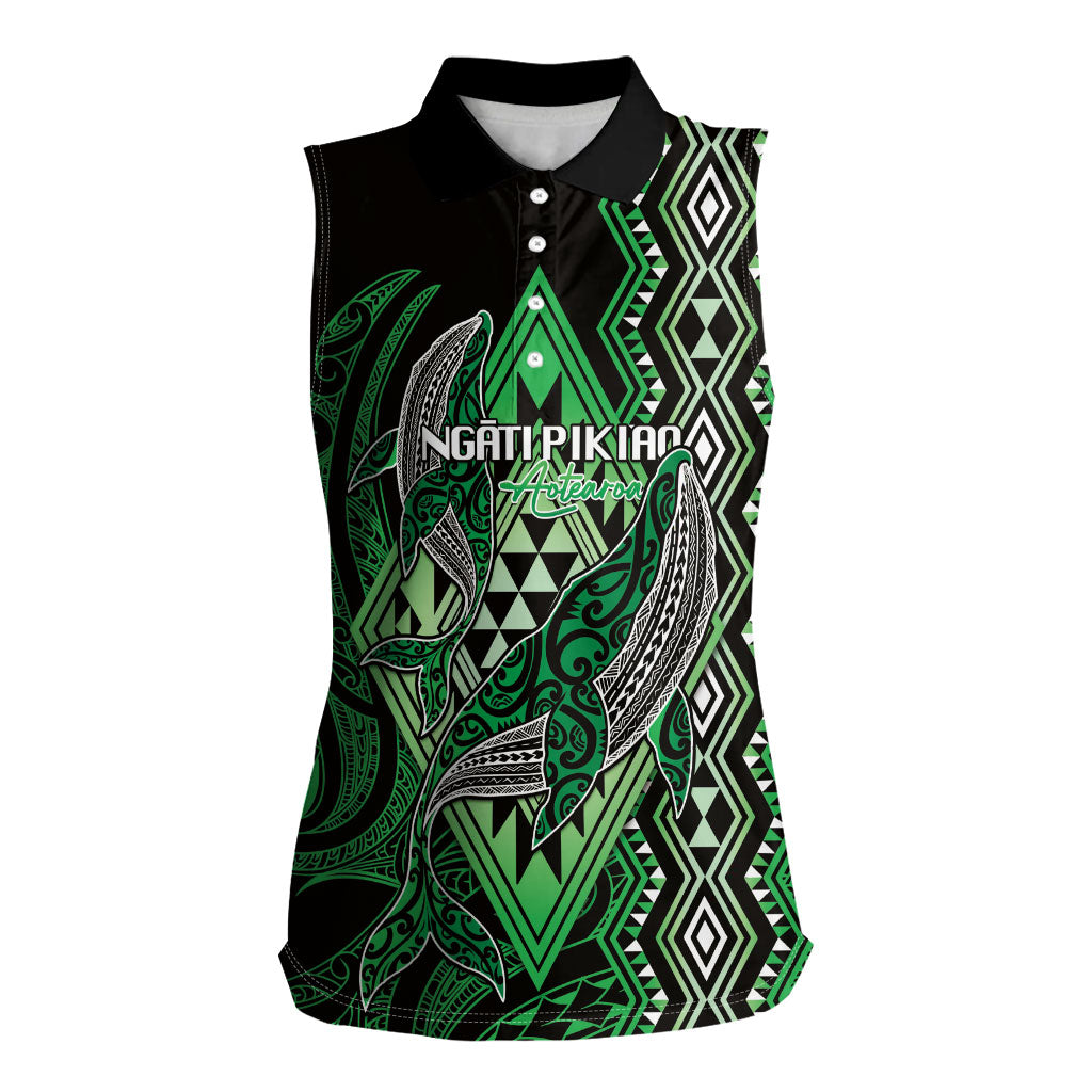 Aotearoa Iwi Ngati Pikiao Personalised Women Sleeveless Polo Shirt NZ Maori Humpback Whale Taniko Motifs LT14 Female Green - Polynesian Pride
