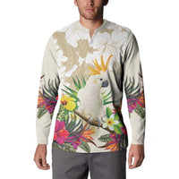 New Zealand Cacatua Galerita Button Sweatshirt Aotearoa Cockatoo Tropical Flowers