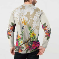 New Zealand Cacatua Galerita Button Sweatshirt Aotearoa Cockatoo Tropical Flowers