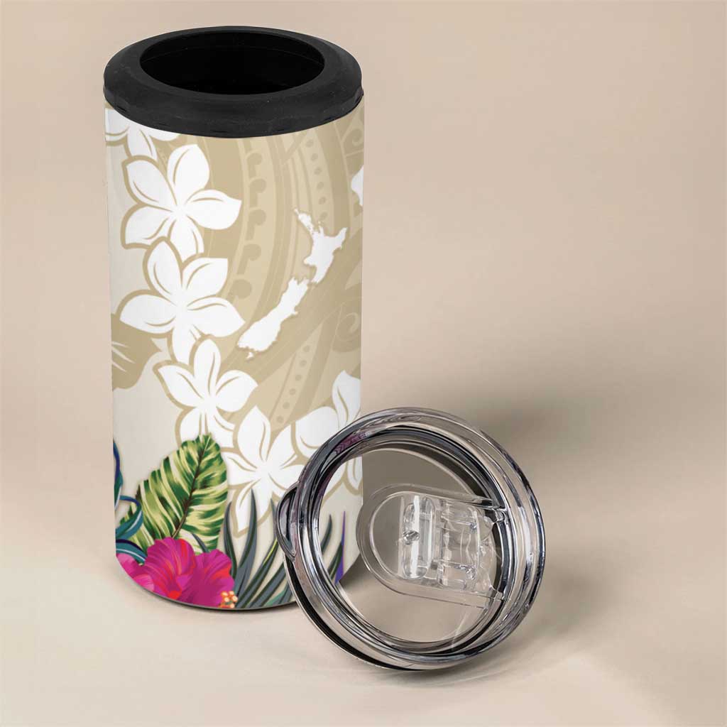 New Zealand Cacatua Galerita 4 in 1 Can Cooler Tumbler Aotearoa Cockatoo Tropical Flowers