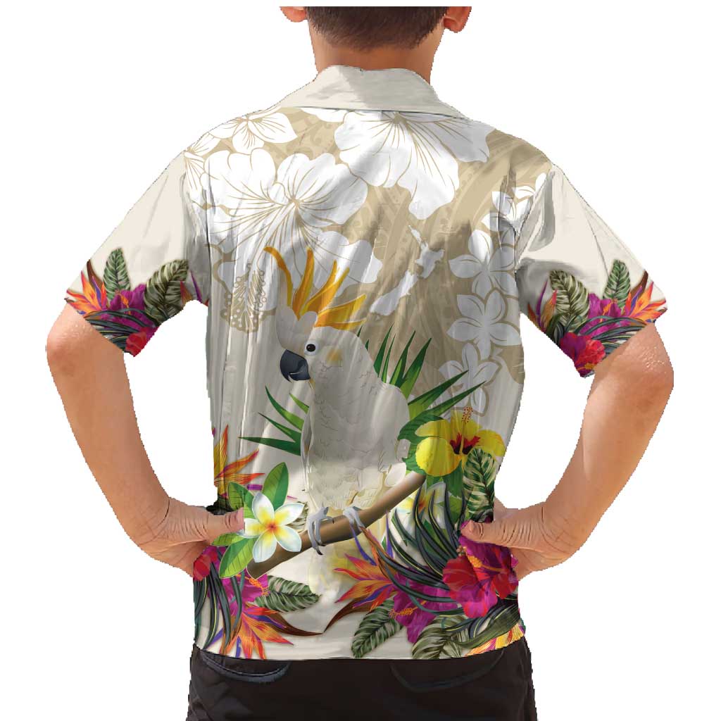 New Zealand Cacatua Galerita Family Matching Mermaid Dress and Hawaiian Shirt Aotearoa Cockatoo Tropical Flowers