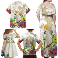 New Zealand Cacatua Galerita Family Matching Off Shoulder Maxi Dress and Hawaiian Shirt Aotearoa Cockatoo Tropical Flowers LT14 - Polynesian Pride