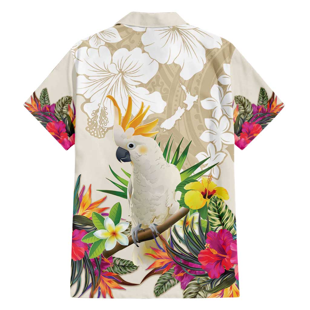 New Zealand Cacatua Galerita Family Matching Off Shoulder Maxi Dress and Hawaiian Shirt Aotearoa Cockatoo Tropical Flowers LT14 - Polynesian Pride