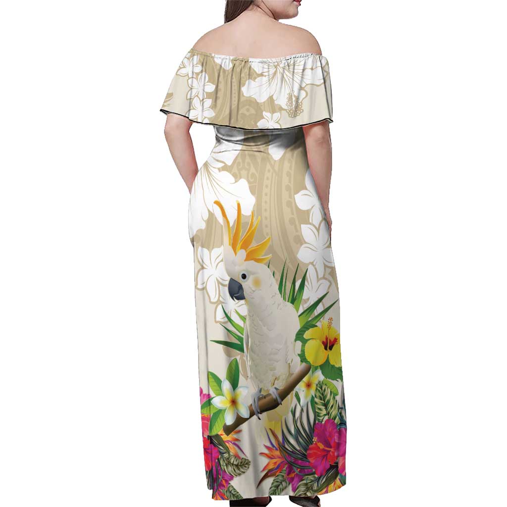New Zealand Cacatua Galerita Family Matching Off Shoulder Maxi Dress and Hawaiian Shirt Aotearoa Cockatoo Tropical Flowers LT14 - Polynesian Pride