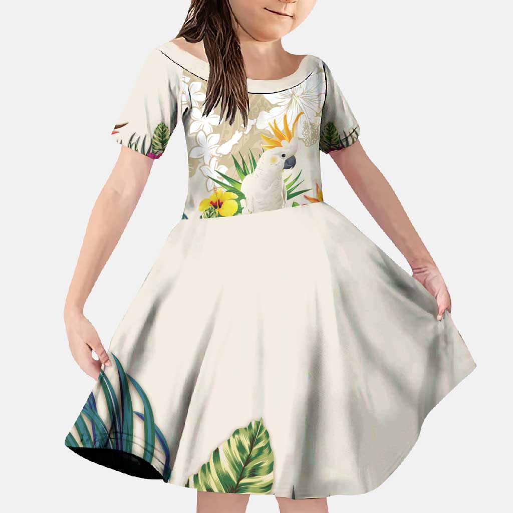 New Zealand Cacatua Galerita Family Matching Tank Maxi Dress and Hawaiian Shirt Aotearoa Cockatoo Tropical Flowers
